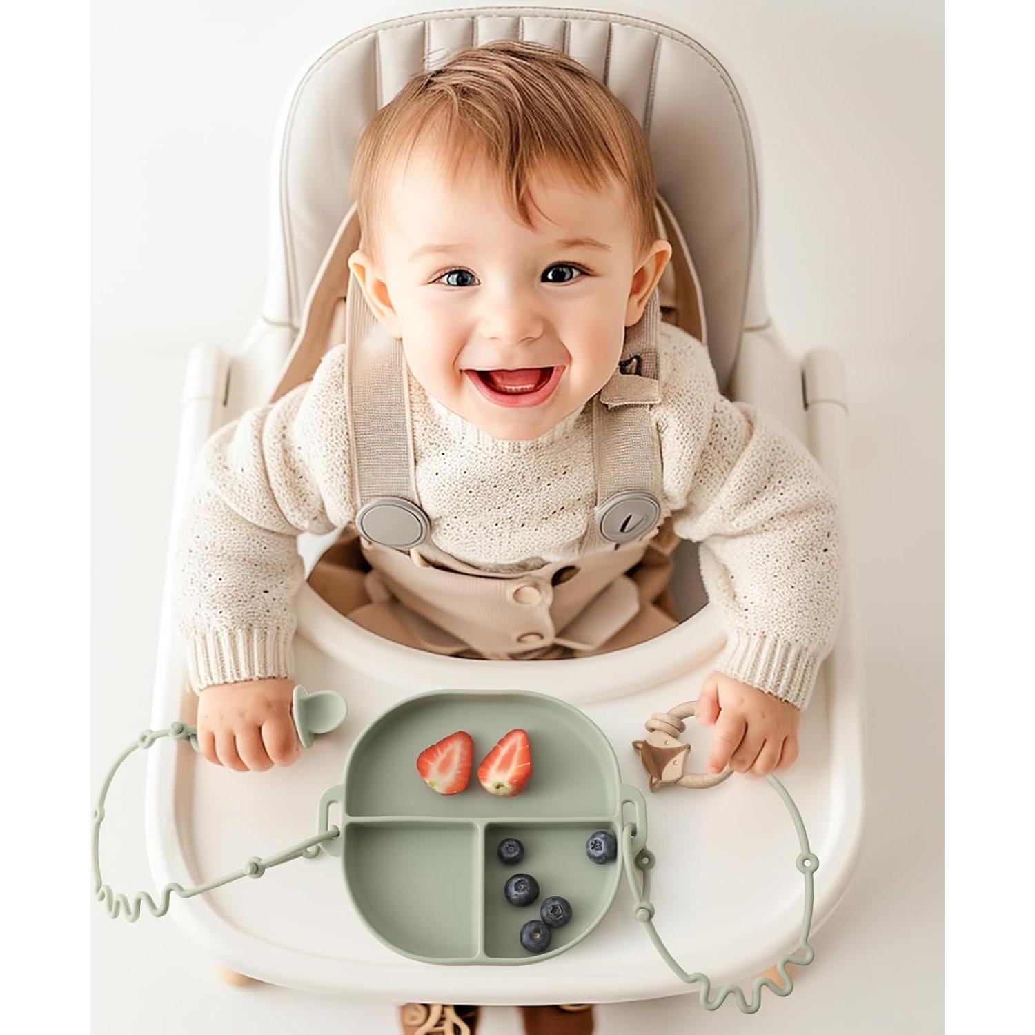 Plato de Silicona Andy Bear Azul con Ventosas y Cucharas