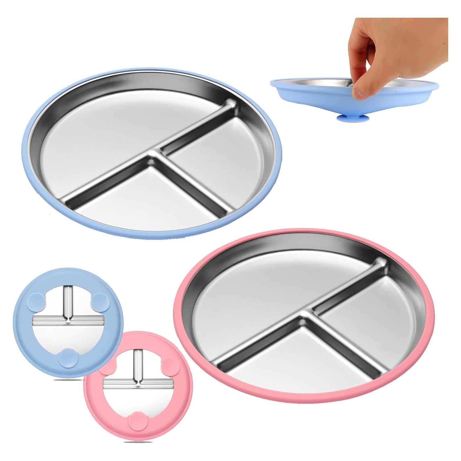 Platos de Acero Inoxidable con Succión Iconfont - 2 Piezas