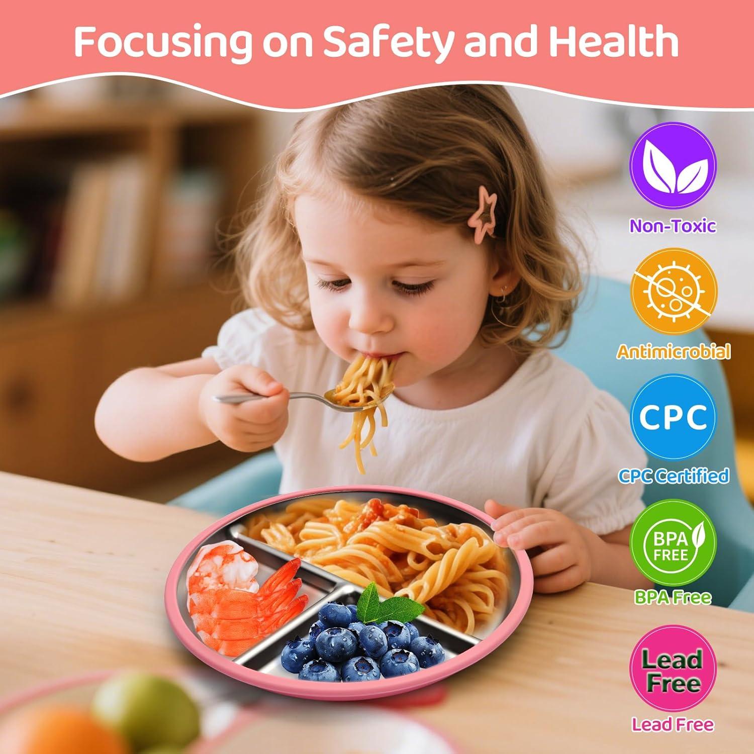 Platos de Acero Inoxidable con Succión Iconfont - 2 Piezas