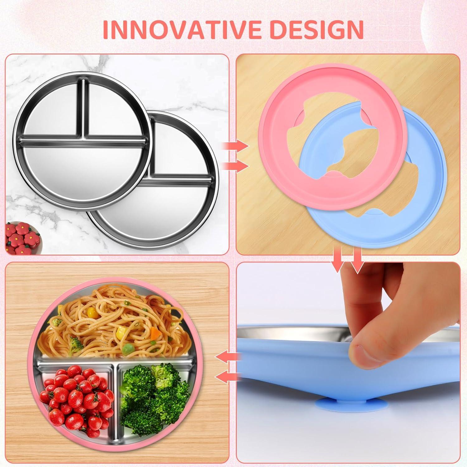 Platos de Acero Inoxidable con Succión Iconfont - 2 Piezas