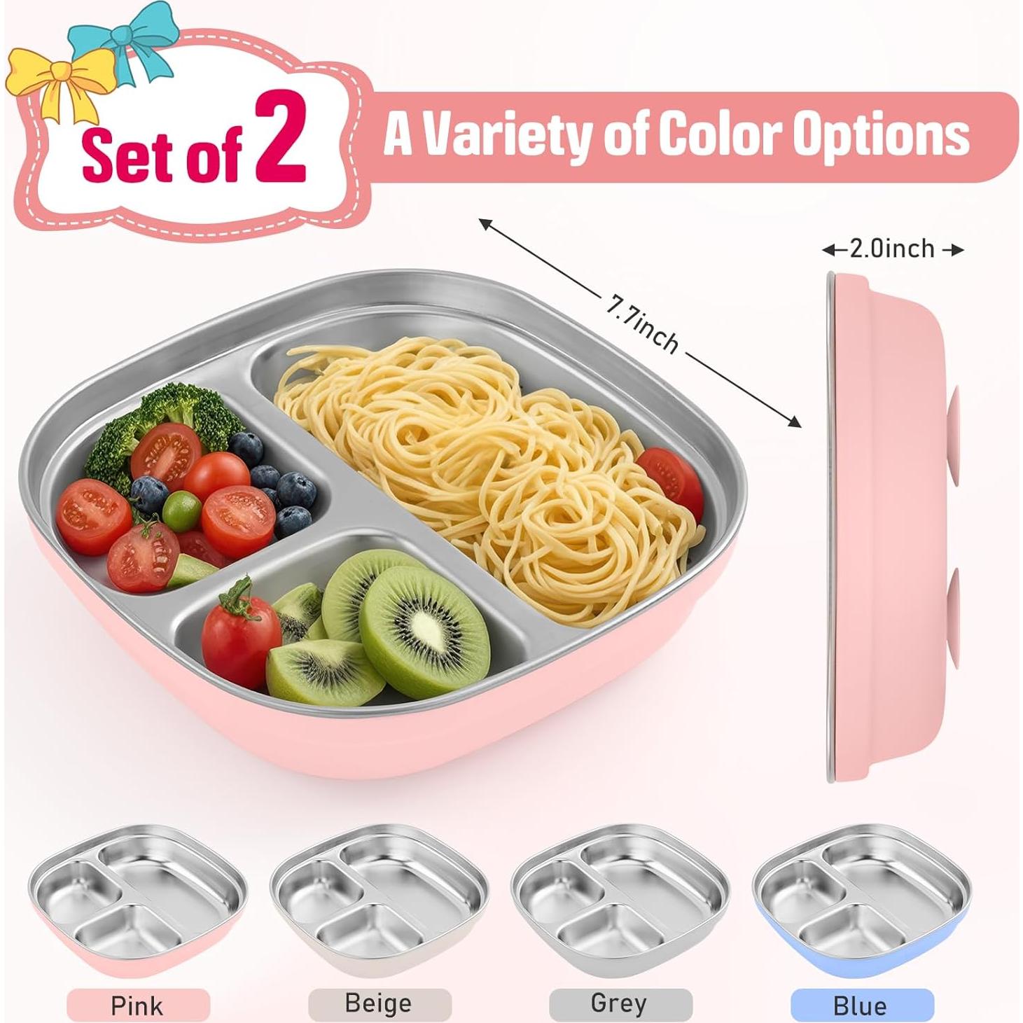 Plato de Acero Inoxidable Flysich para Niños 2 Piezas Divididos