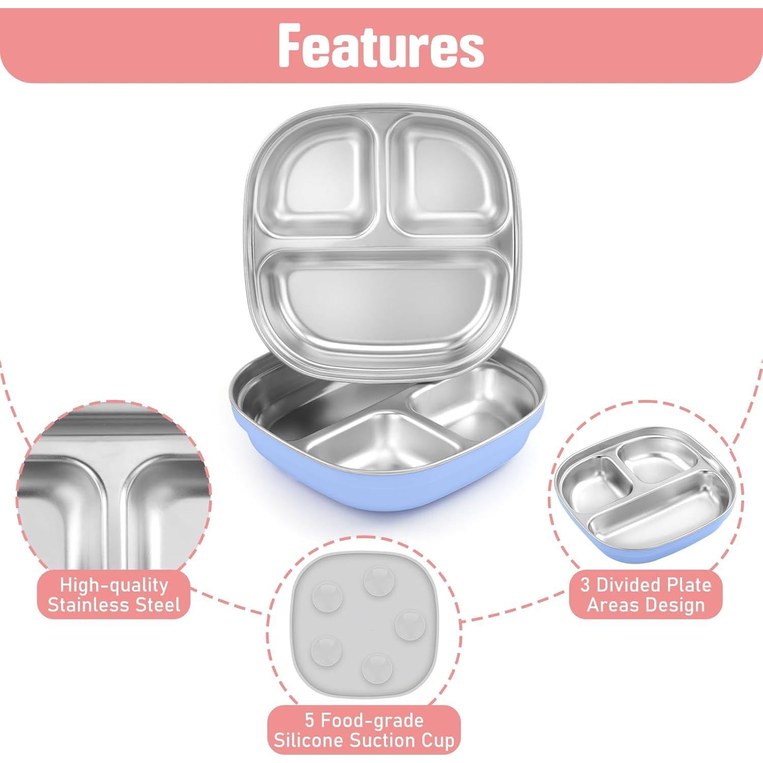 Plato de Acero Inoxidable Flysich para Niños 2 Piezas Divididos