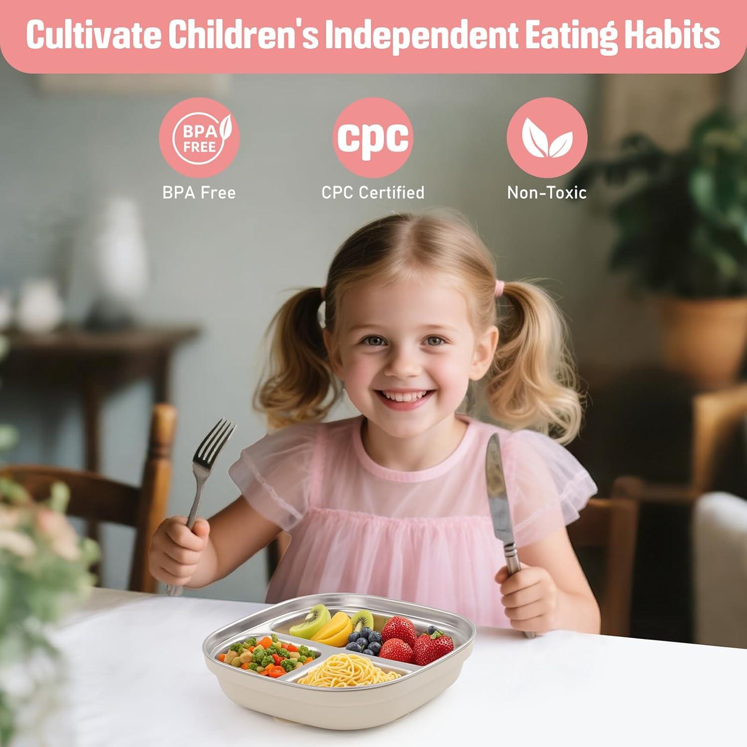 Plato de Acero Inoxidable Flysich para Niños 2 Piezas Divididos