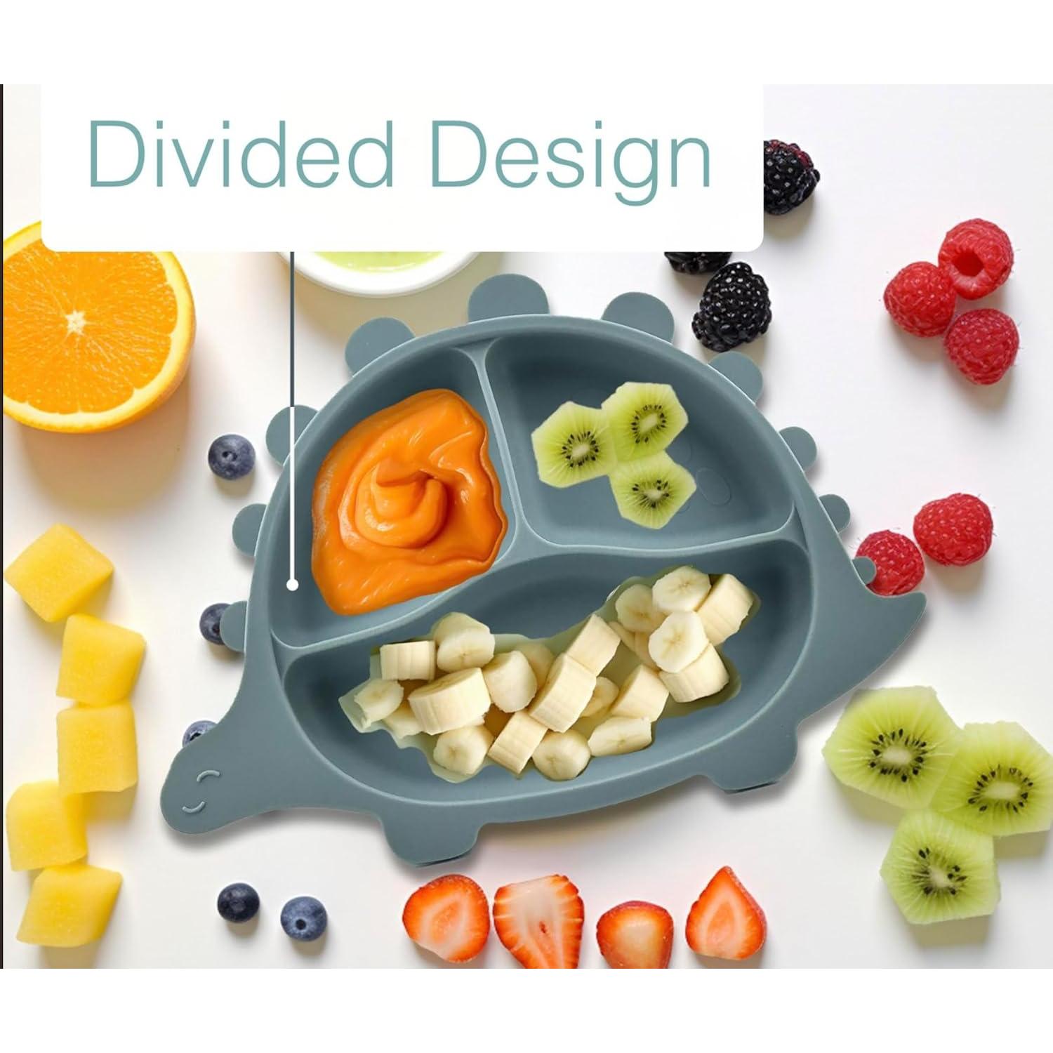 Plato de silicona OLA en forma de dinosaurio para bebés