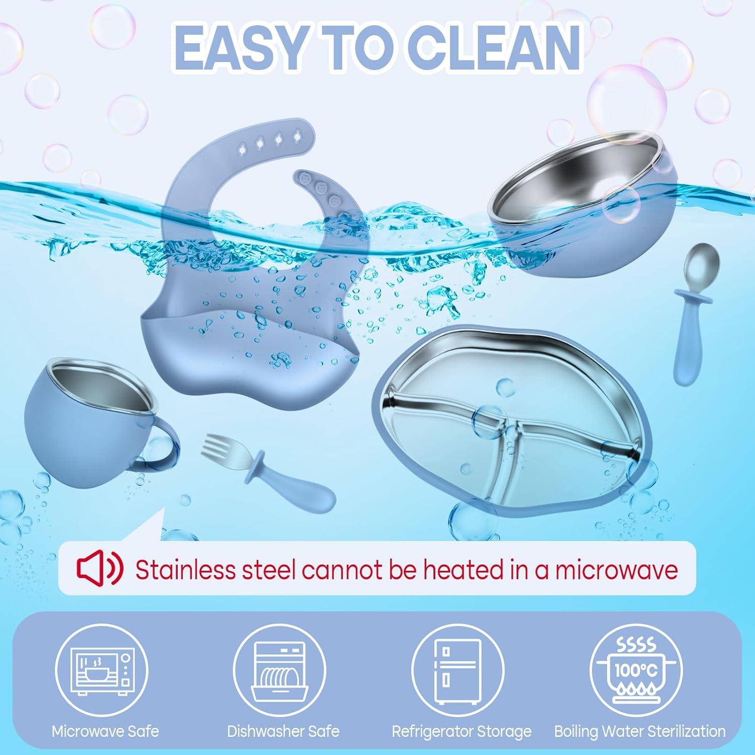 Juego de Platos y Cuencos de Acero Inoxidable Gksuu 6 Piezas