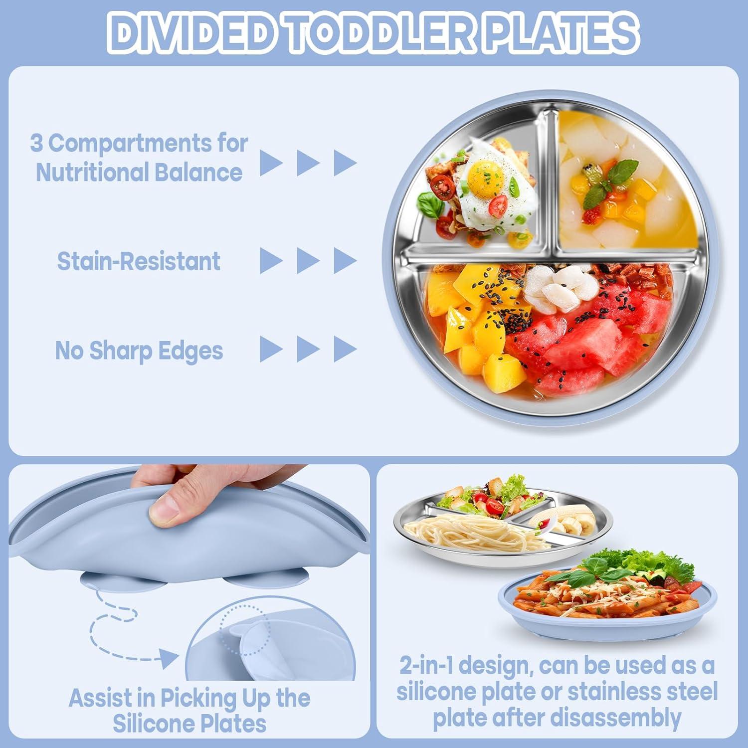 Juego de Platos y Cuencos de Acero Inoxidable Gksuu 6 Piezas