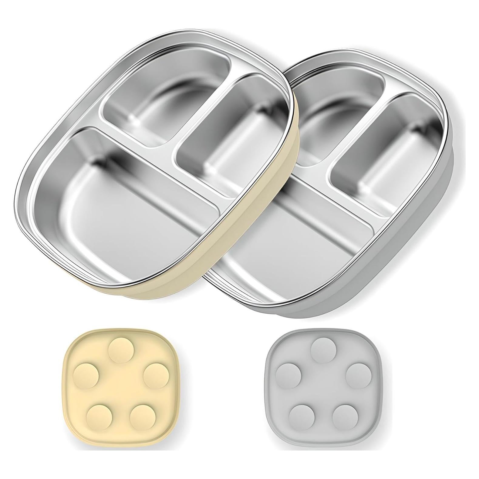 Platos de Acero Inoxidable para Niños TAOceeXI 2-pack Antideslizantes