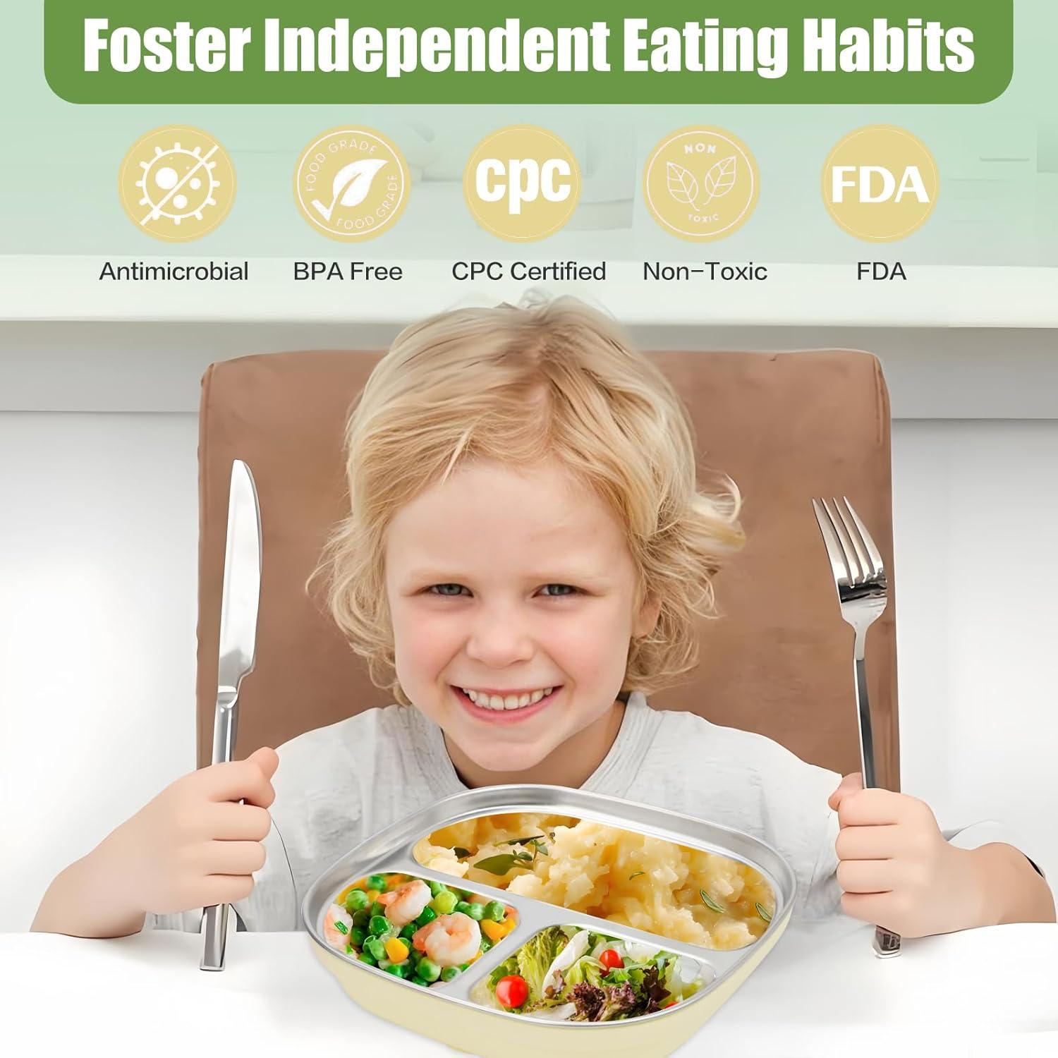 Platos de Acero Inoxidable para Niños TAOceeXI 2-pack Antideslizantes