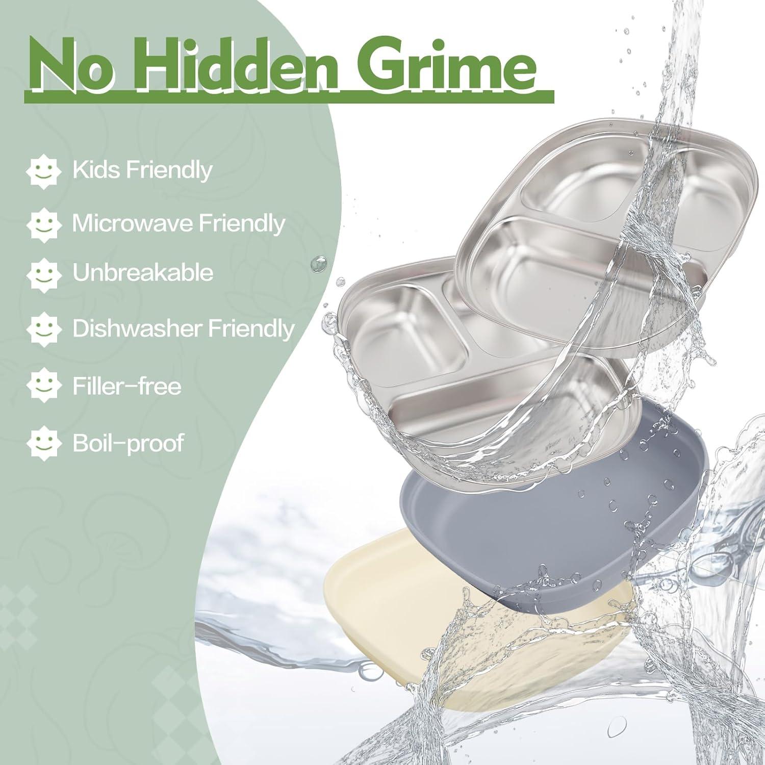 Platos de Acero Inoxidable para Niños TAOceeXI 2-pack Antideslizantes