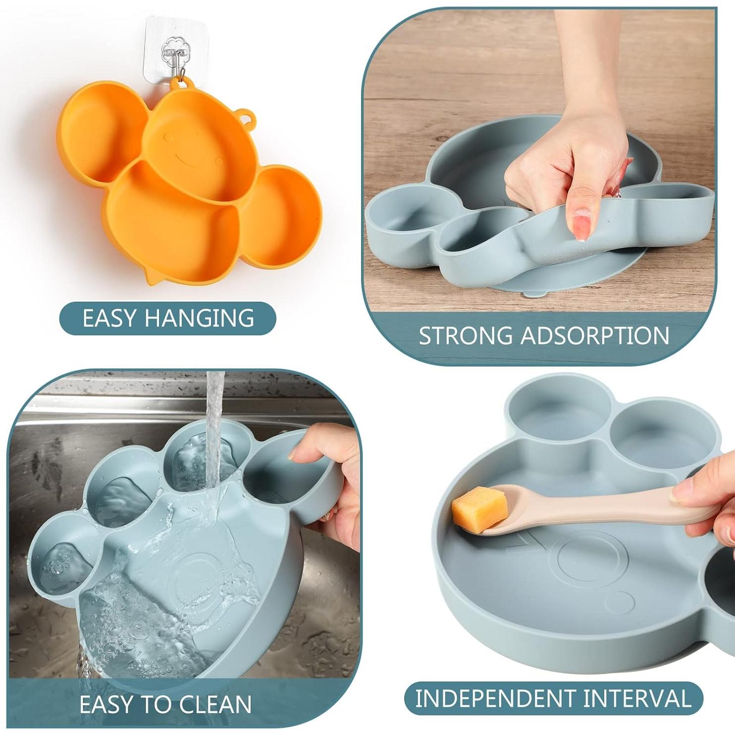 Platos de Silicona para Bebés Maxdot 4 Pcs Divididos Apto Microondas