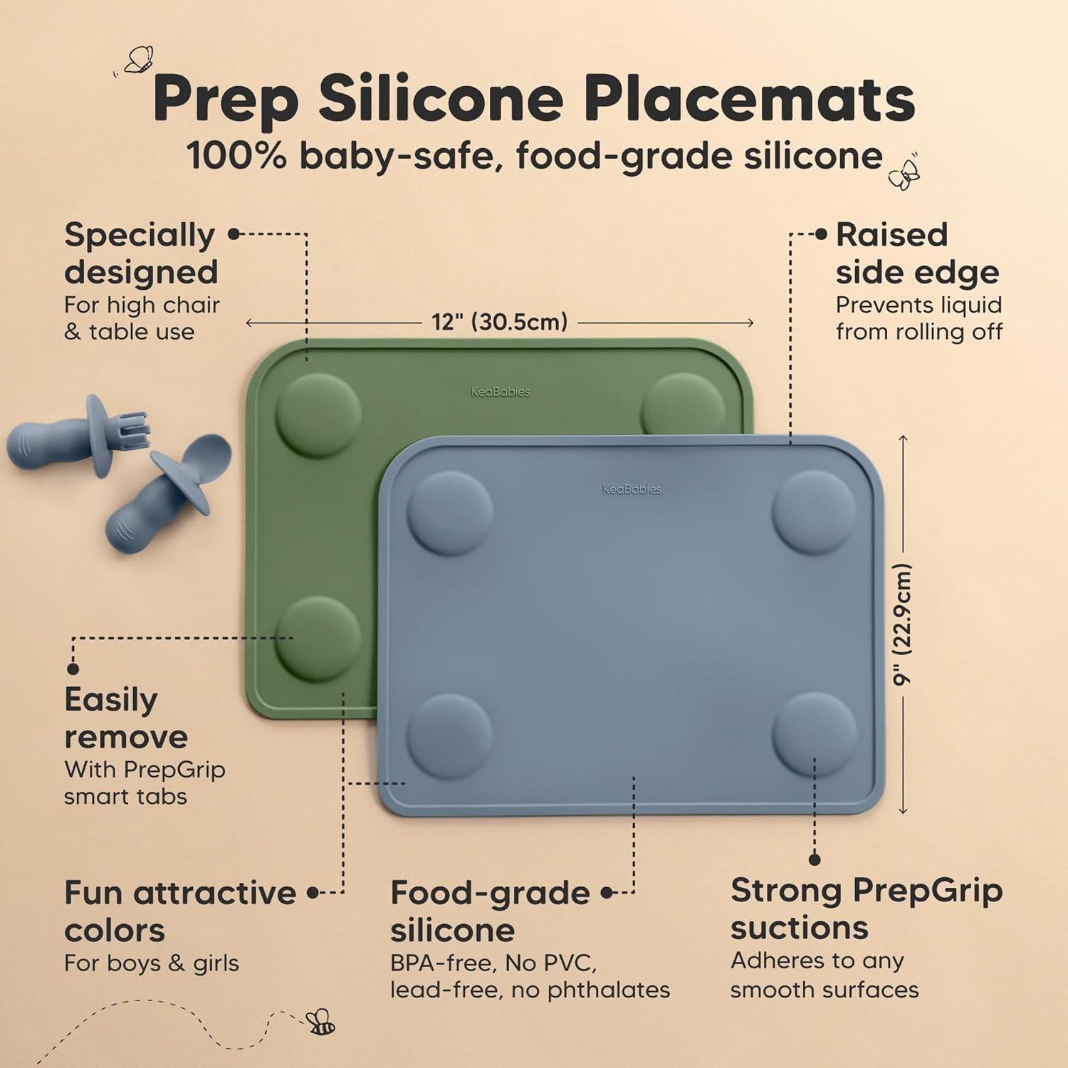 Manteles de Silicona Antideslizantes KeaBabies 2-Pack 30.5x22.9 cm