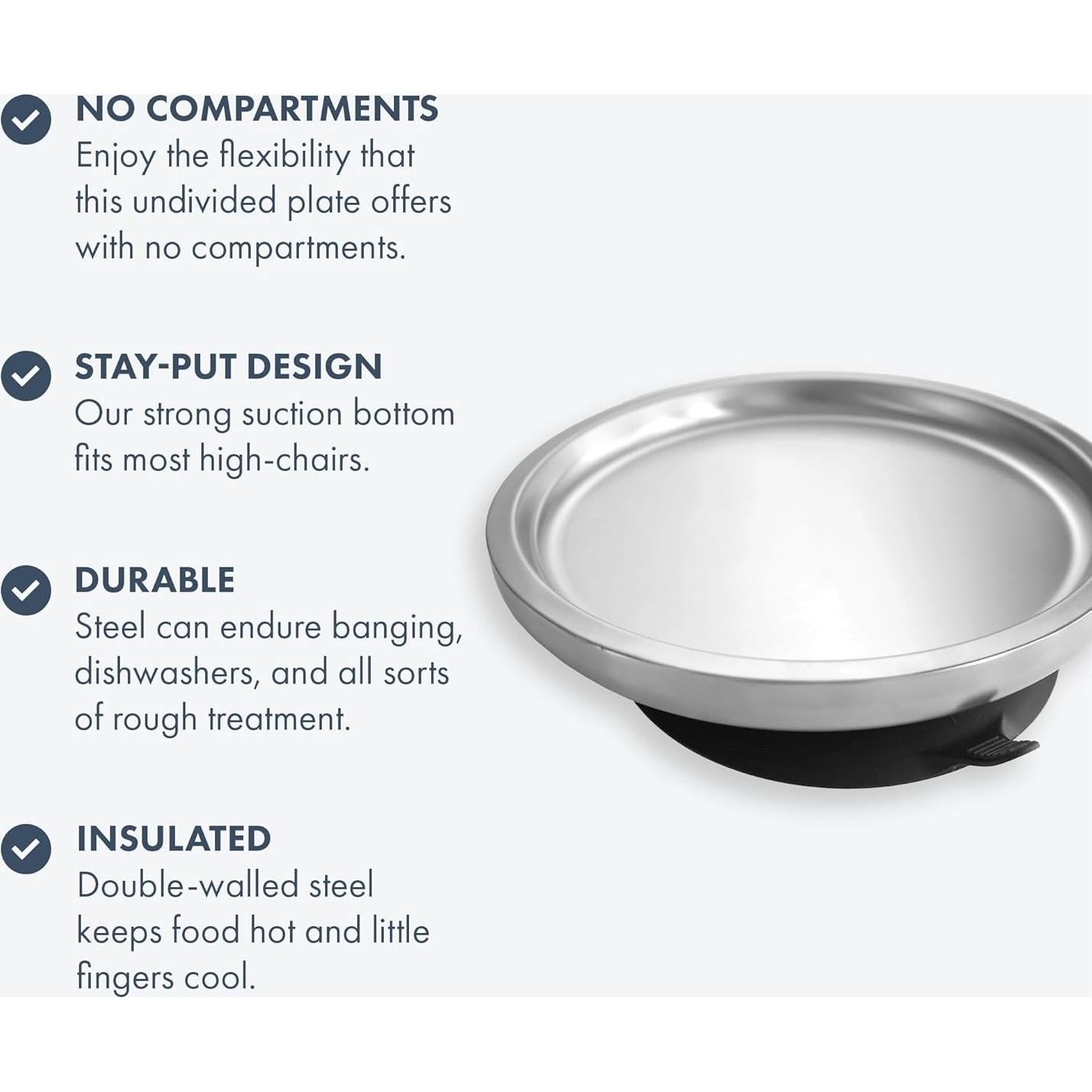 Plato Abierto Avanchy de Acero Inoxidable para Bebés - Blanco