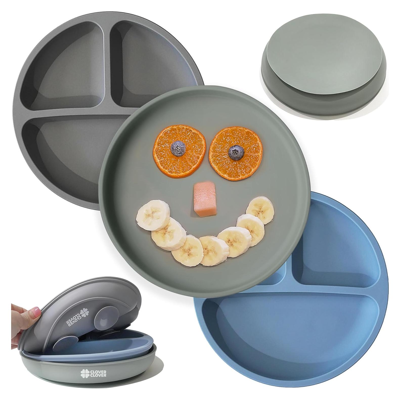 Platos de Succión Clover para Bebés - 100% Silicona, 3 Piezas