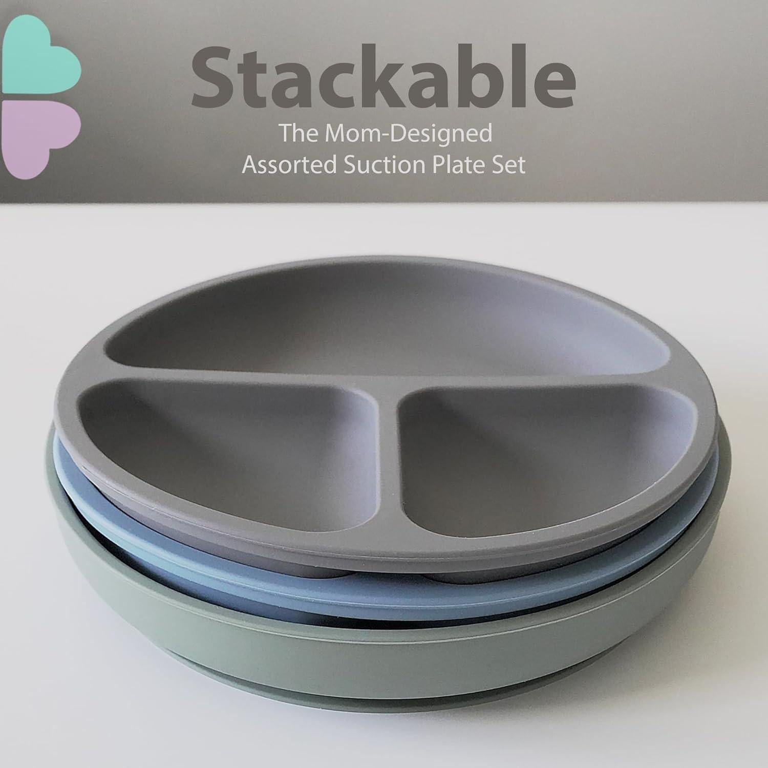 Platos de Succión Clover para Bebés - 100% Silicona, 3 Piezas