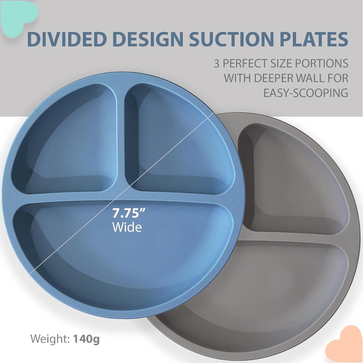 Platos de Succión Clover para Bebés - 100% Silicona, 3 Piezas