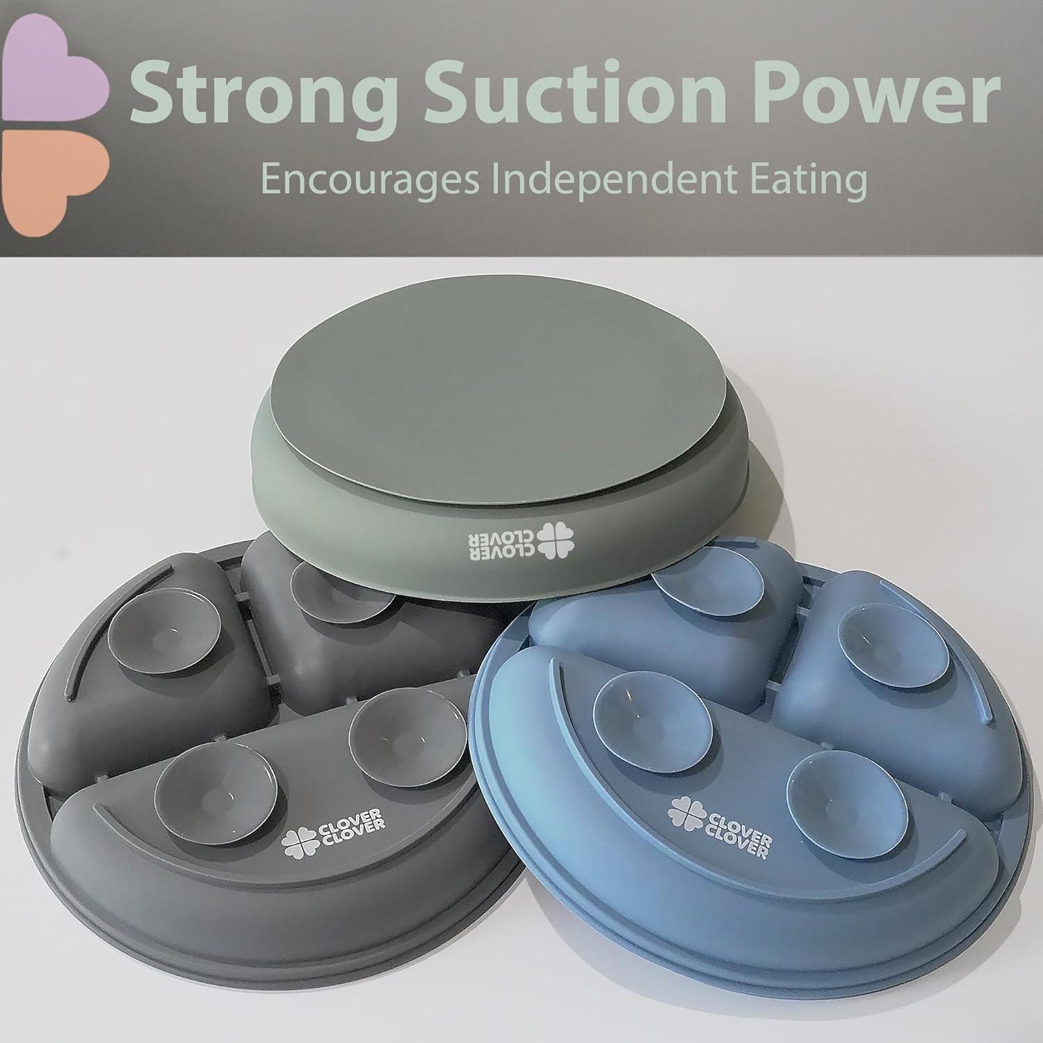 Platos de Succión Clover para Bebés - 100% Silicona, 3 Piezas