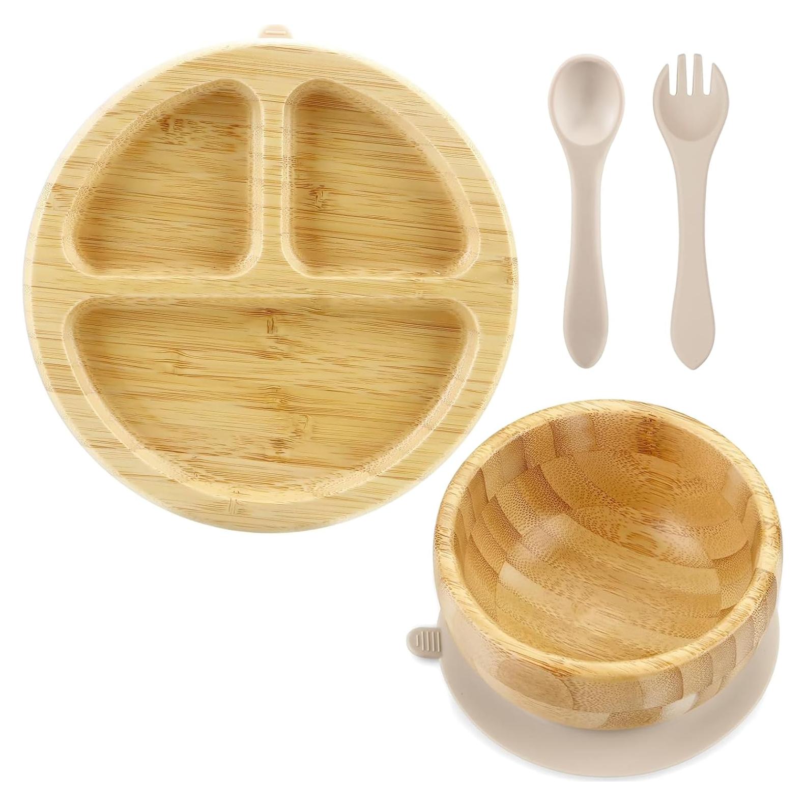 Juego de Alimentación PandaEar de Bambú con Succión para Bebés