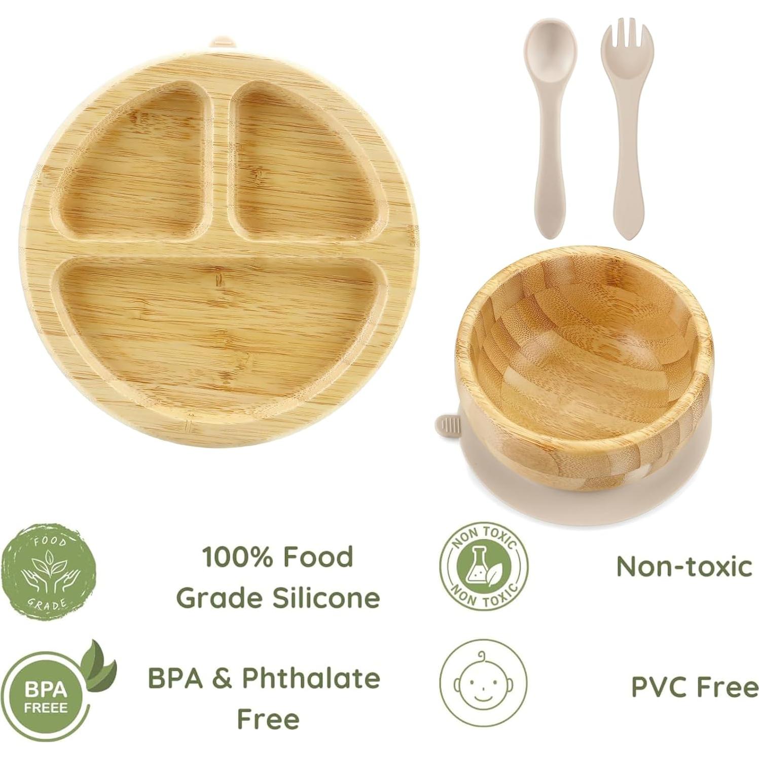 Juego de Alimentación PandaEar de Bambú con Succión para Bebés