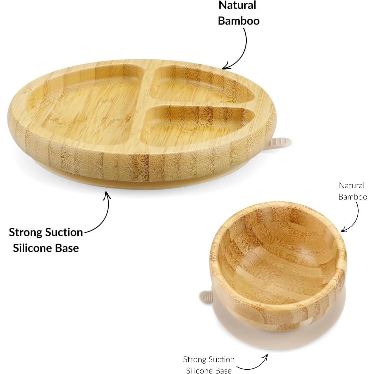 Juego de Alimentación PandaEar de Bambú con Succión para Bebés