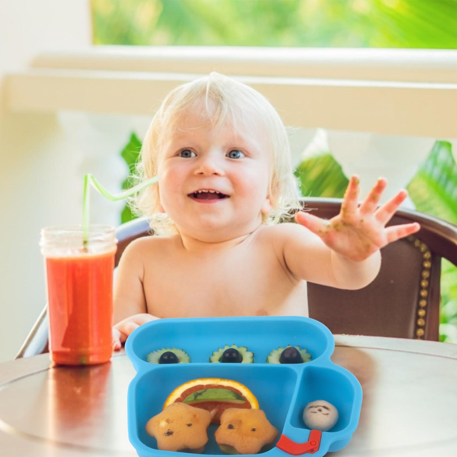 Plato de Silicona para Bebés Linowos - Antideslizante Azul