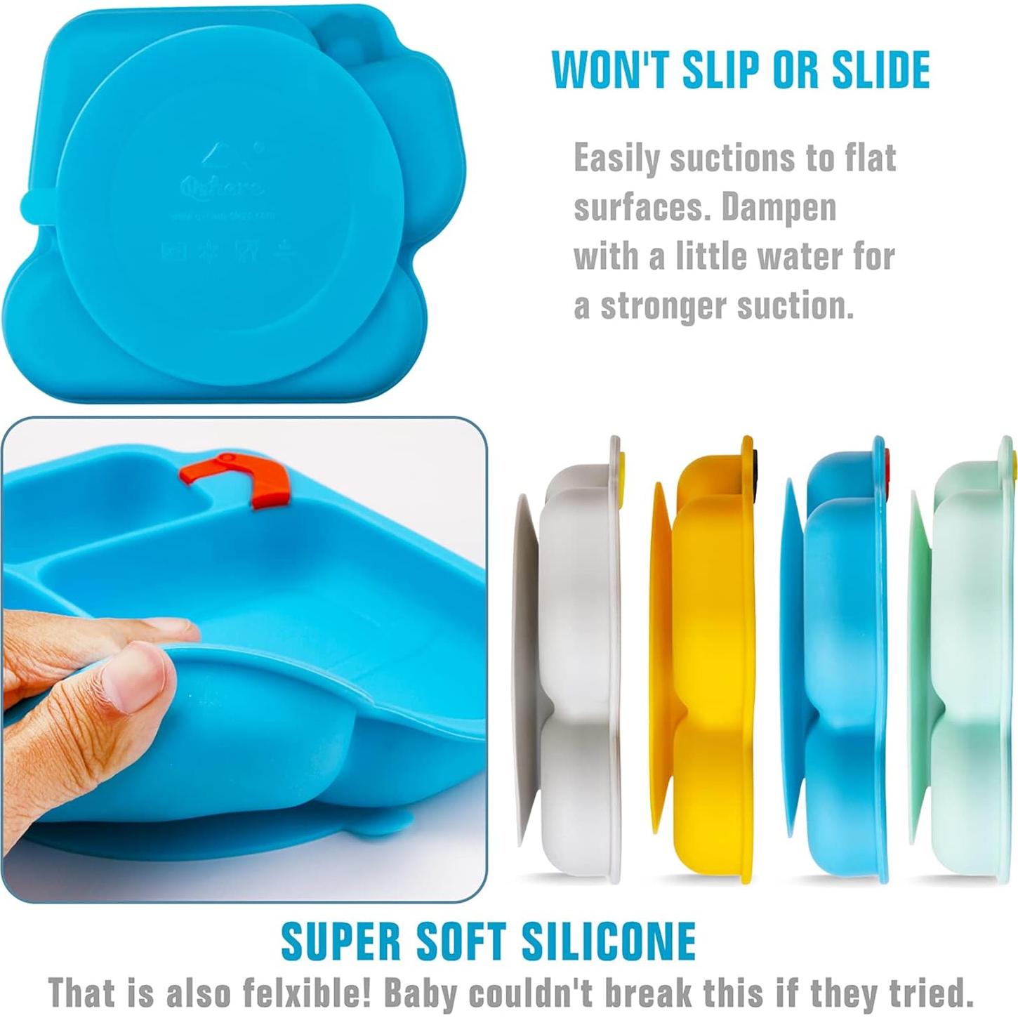 Plato de Silicona para Bebés Linowos - Antideslizante Azul