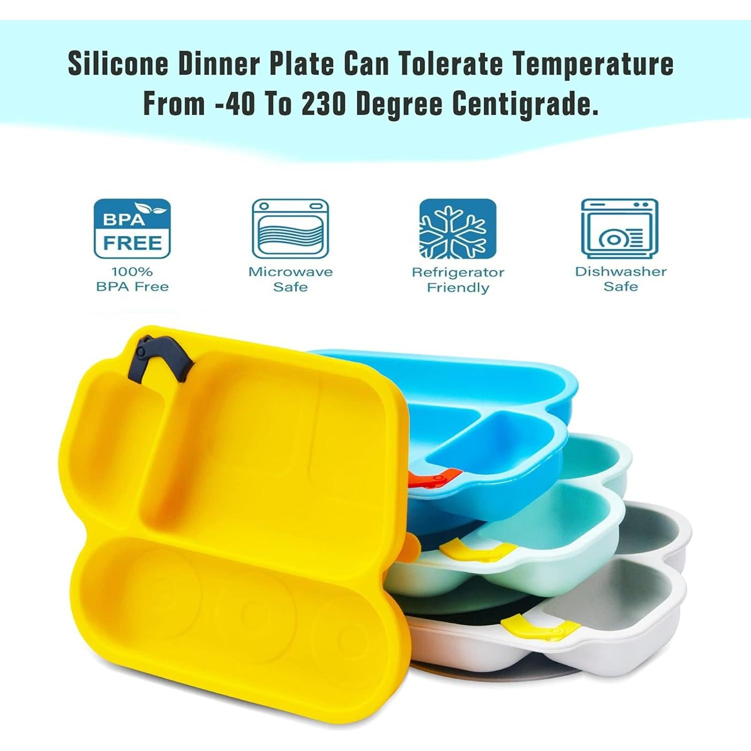 Plato de Silicona para Bebés Linowos - Antideslizante Azul