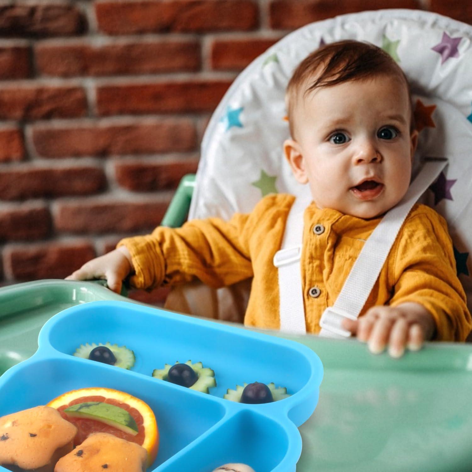Plato de Silicona para Bebés Linowos - Antideslizante Azul
