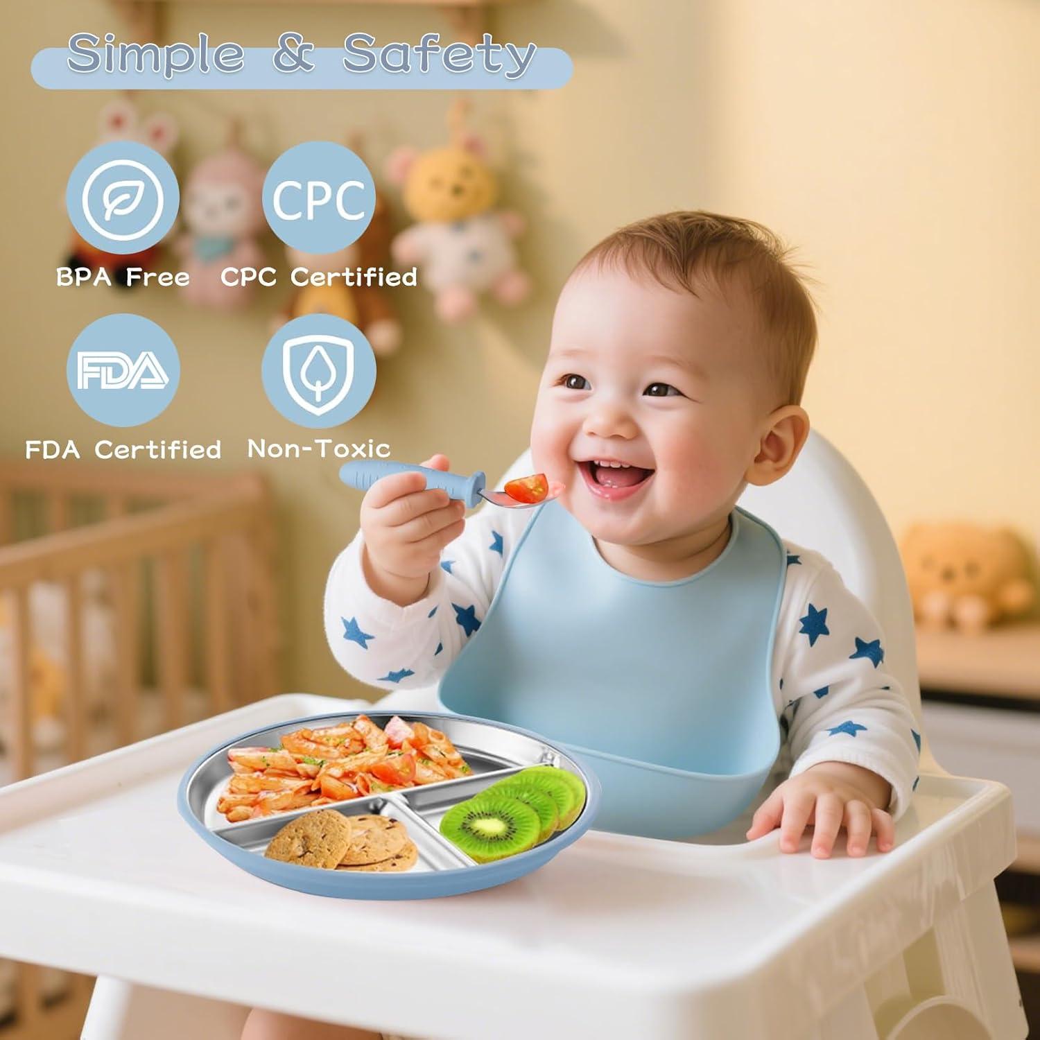 Juego de Platos y Cuchara de Acero Inoxidable ASUMIO Azul