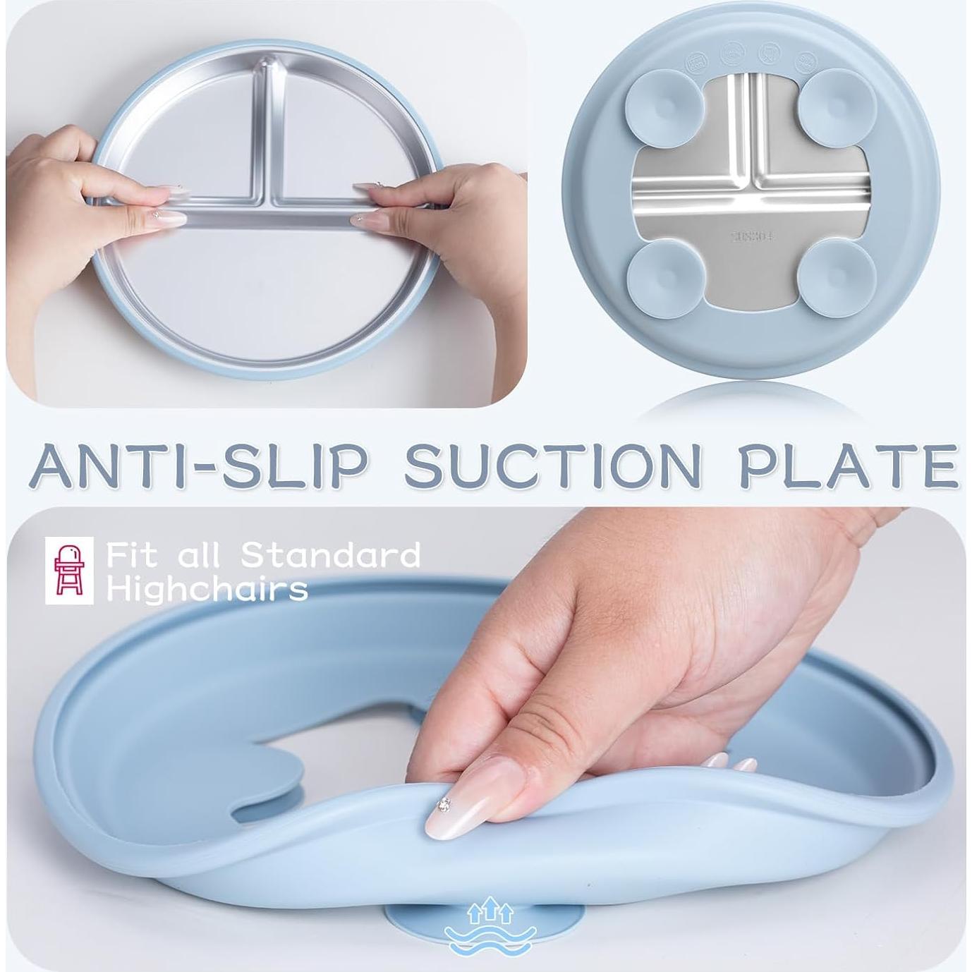 Juego de Platos y Cuchara de Acero Inoxidable ASUMIO Azul