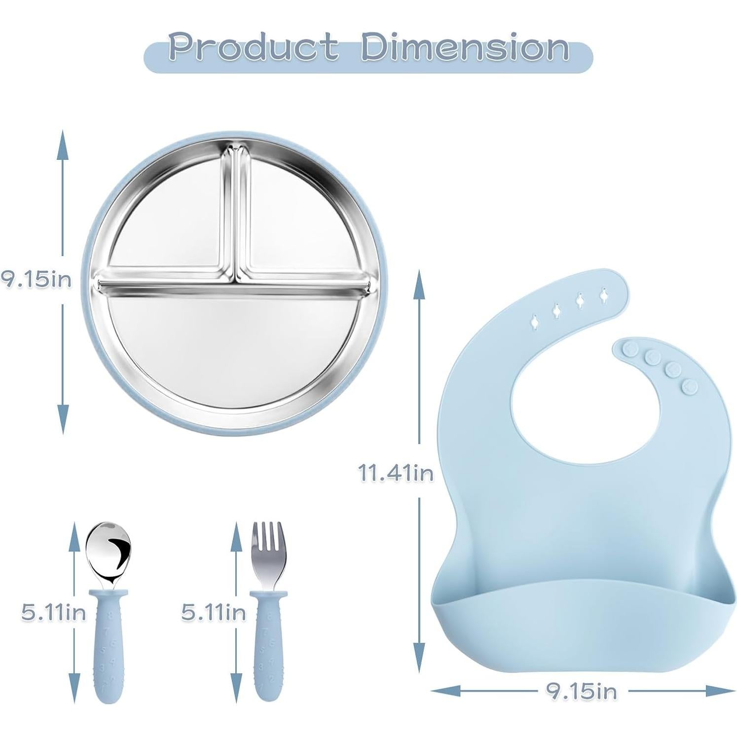 Juego de Platos y Cuchara de Acero Inoxidable ASUMIO Azul