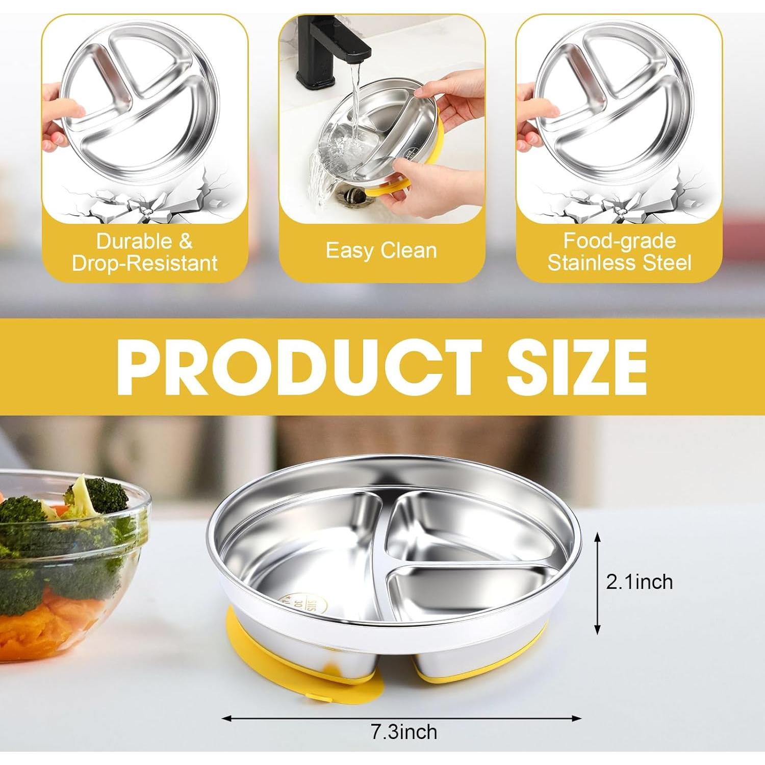 Yinder Platos de Acero Inoxidable para Niños 18.5 cm - 3 Piezas