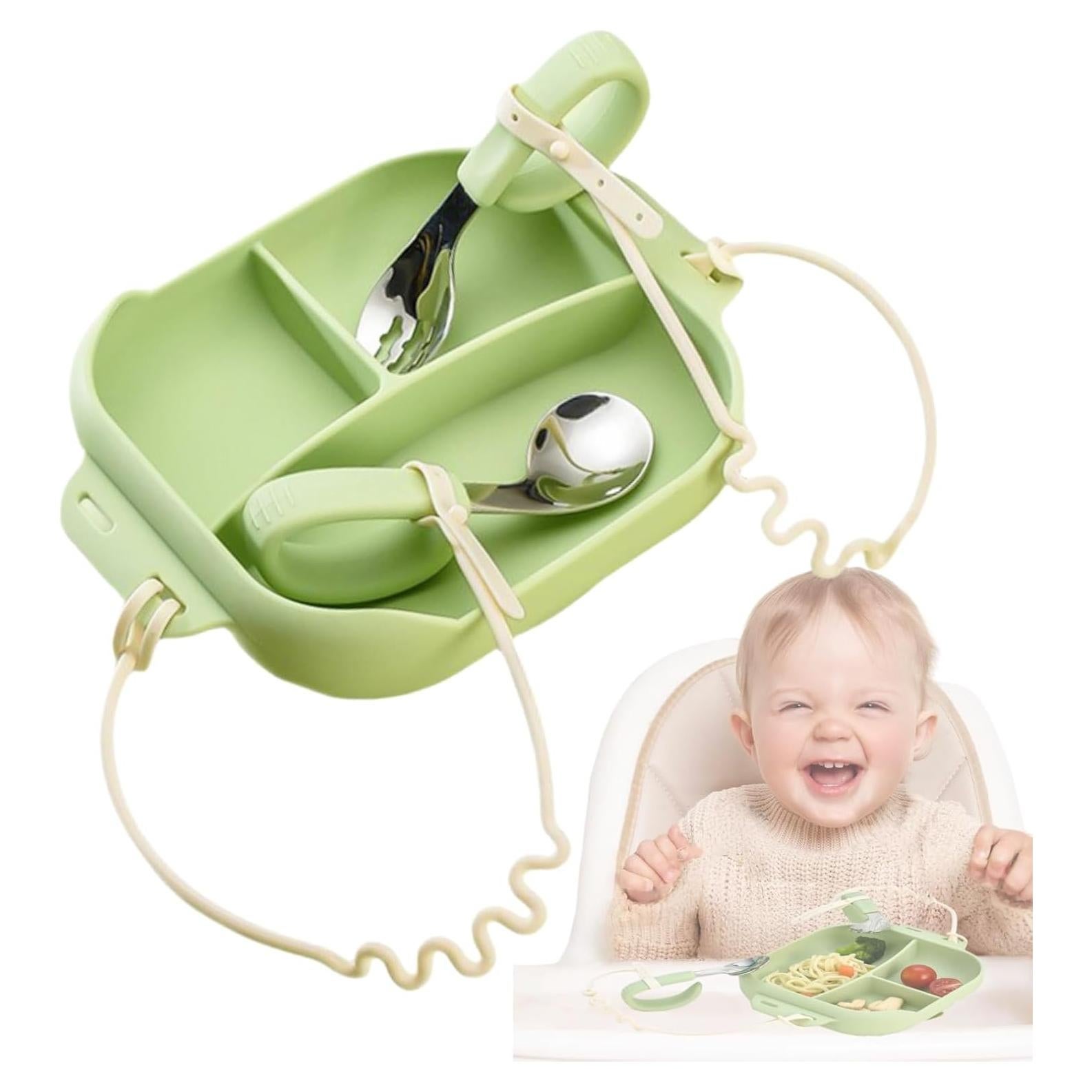 Set de Utensilios de Silicona para Bebés DAECHAO - Plato con Ventosas y Cucharas