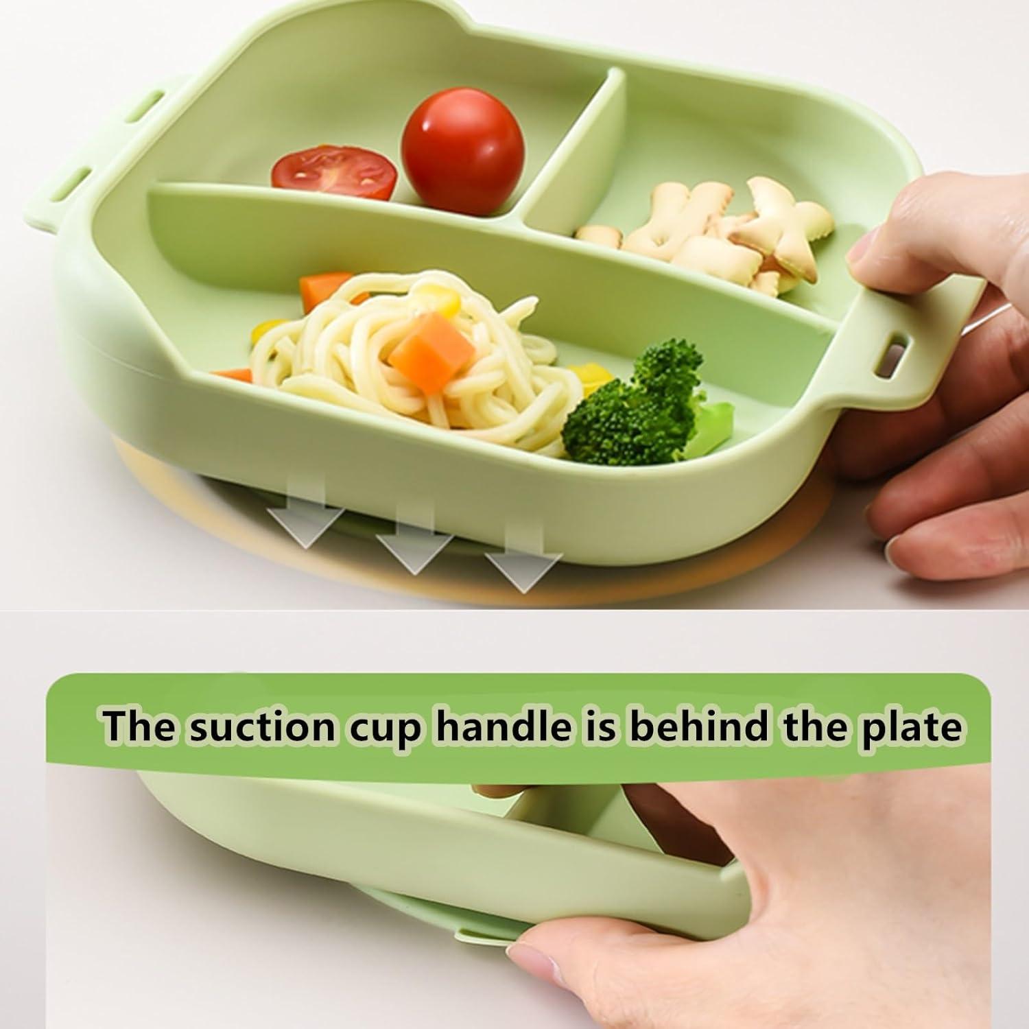 Set de Utensilios de Silicona para Bebés DAECHAO - Plato con Ventosas y Cucharas