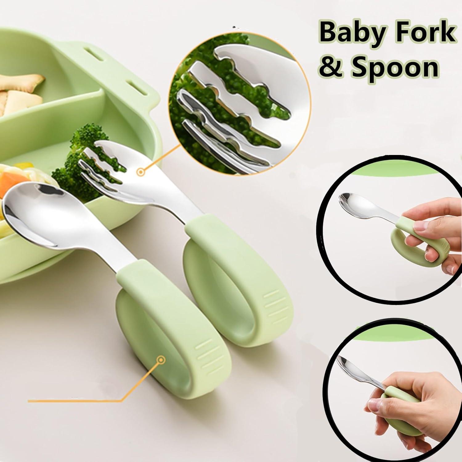 Set de Utensilios de Silicona para Bebés DAECHAO - Plato con Ventosas y Cucharas