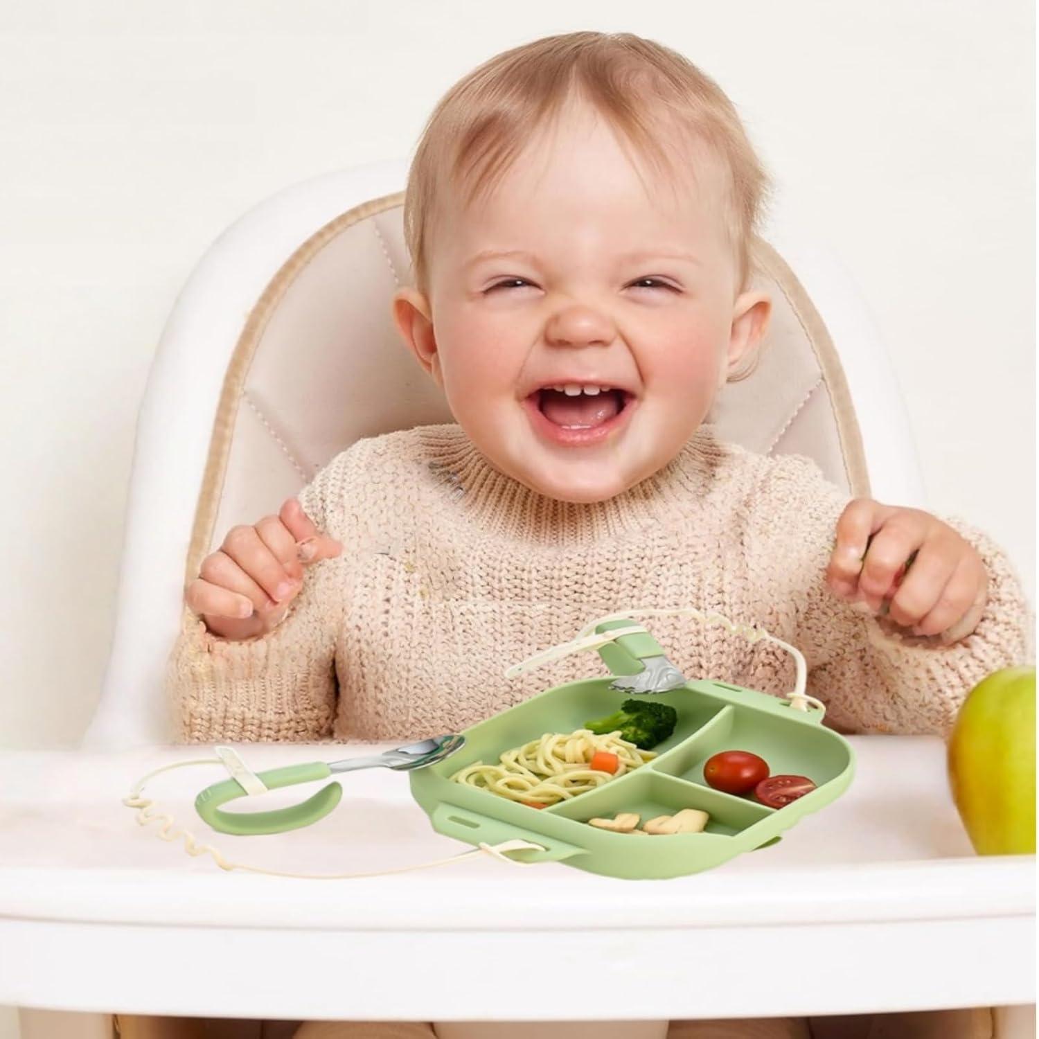 Set de Utensilios de Silicona para Bebés DAECHAO - Plato con Ventosas y Cucharas