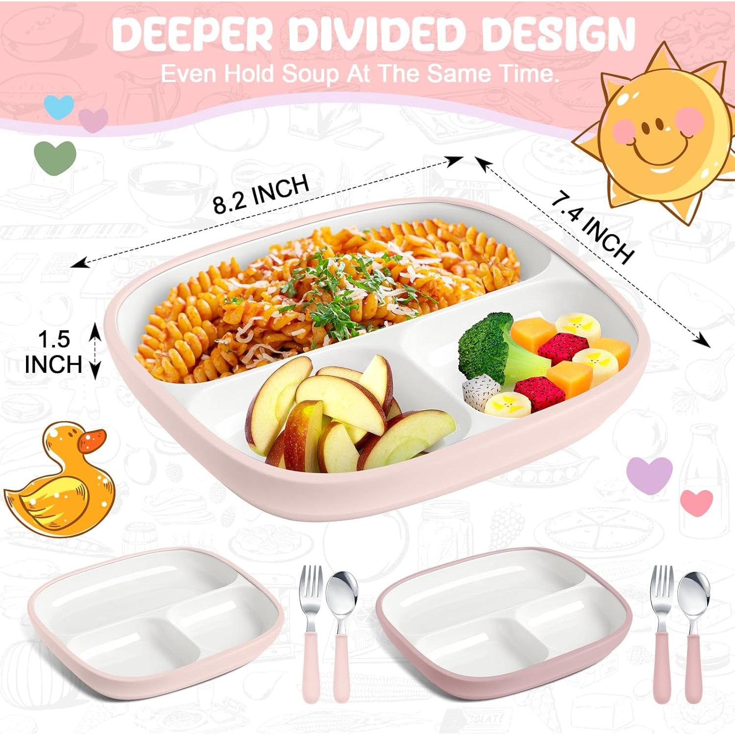 Set de 2 Platos de Porcelana Antideslizantes para Niños - Blanco/Rosa