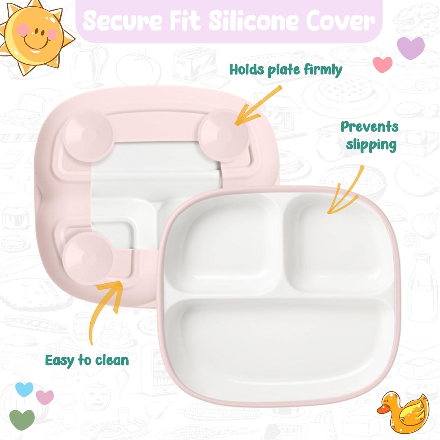 Set de 2 Platos de Porcelana Antideslizantes para Niños - Blanco/Rosa