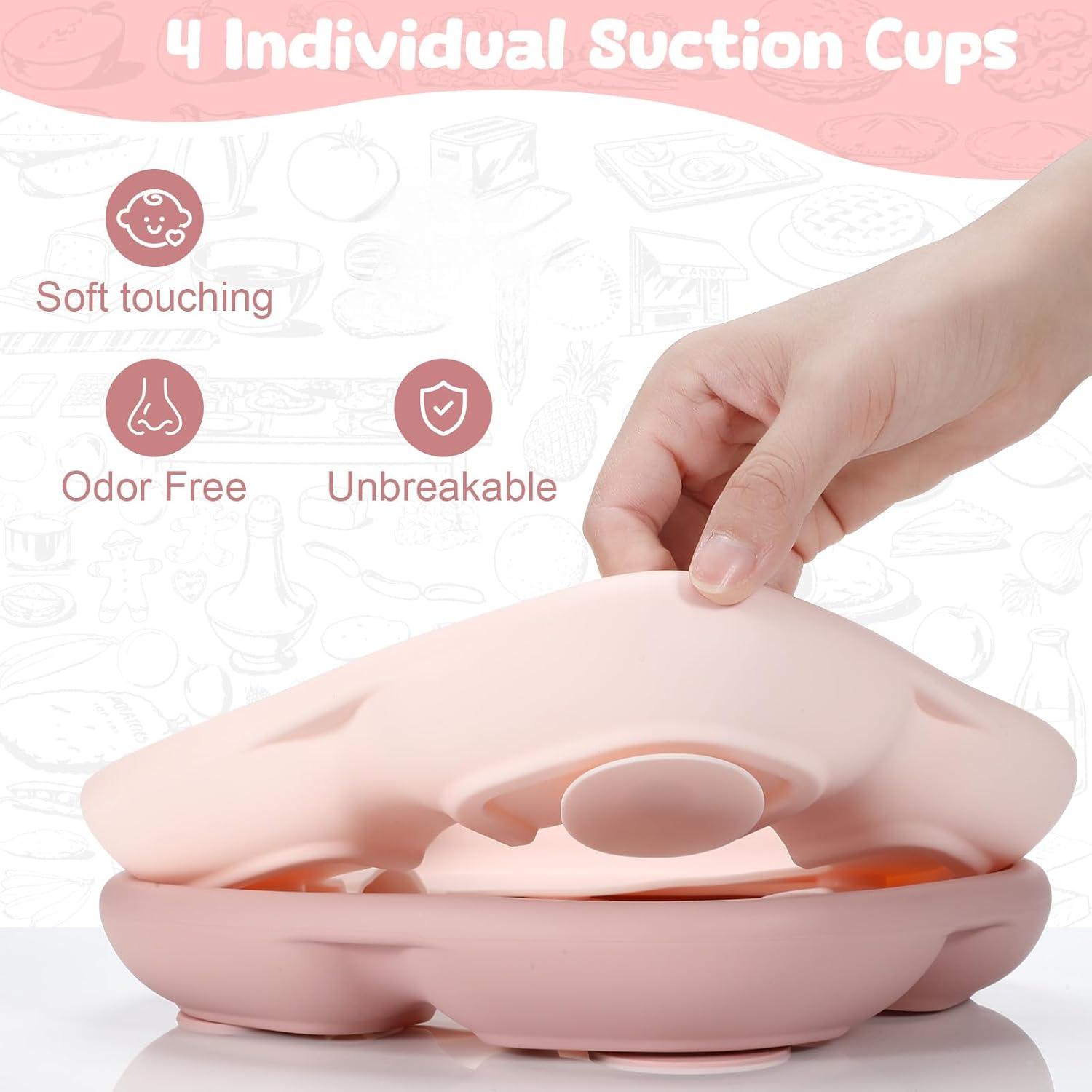 Set de 2 Platos de Porcelana Antideslizantes para Niños - Blanco/Rosa