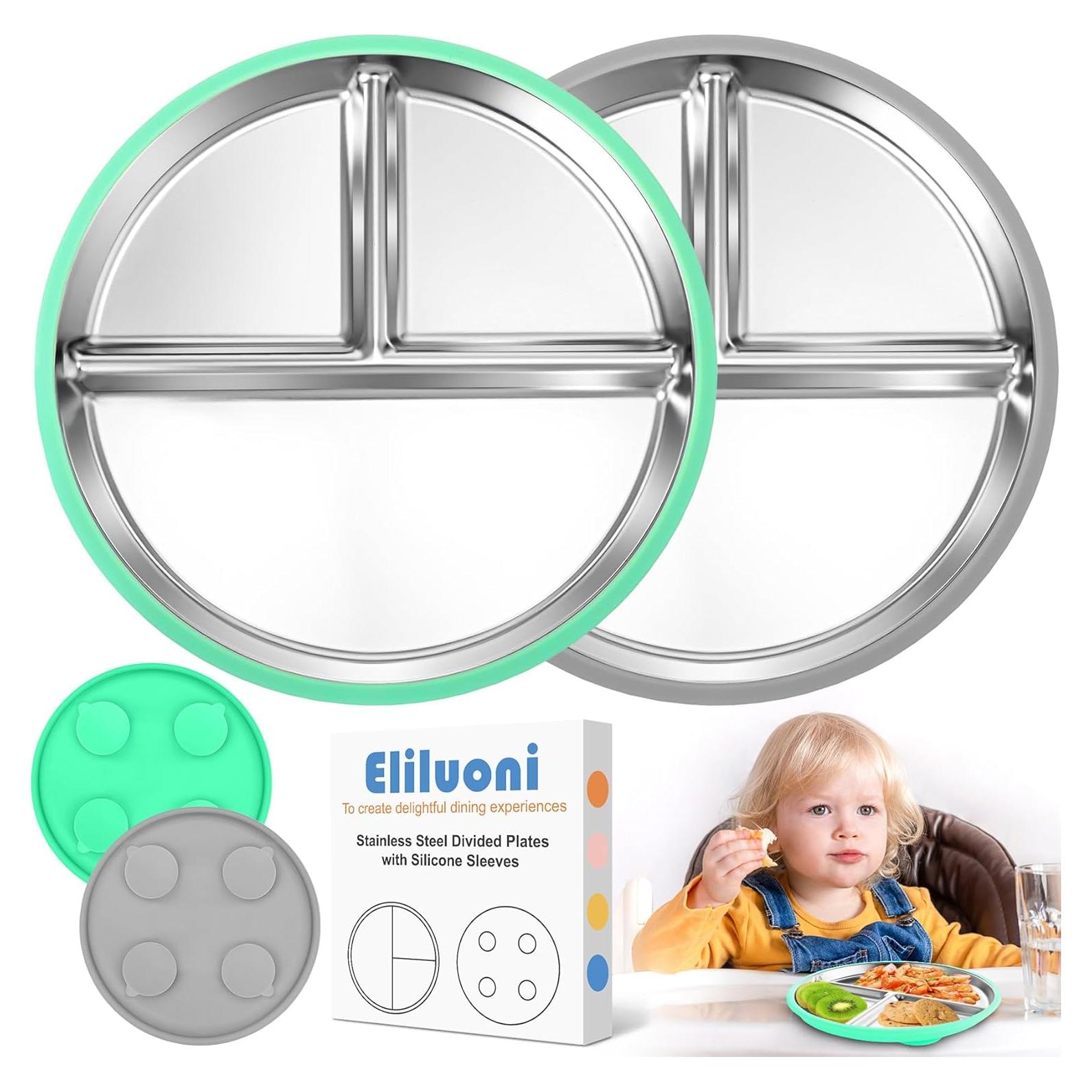 Platos de Acero Inoxidable para Niños Eliluoni, 2 Unidades 22.86 cm