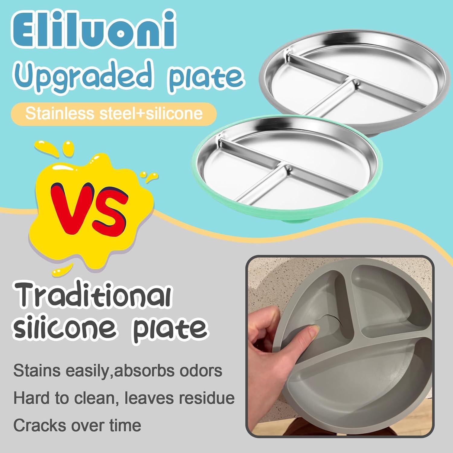 Platos de Acero Inoxidable para Niños Eliluoni, 2 Unidades 22.86 cm