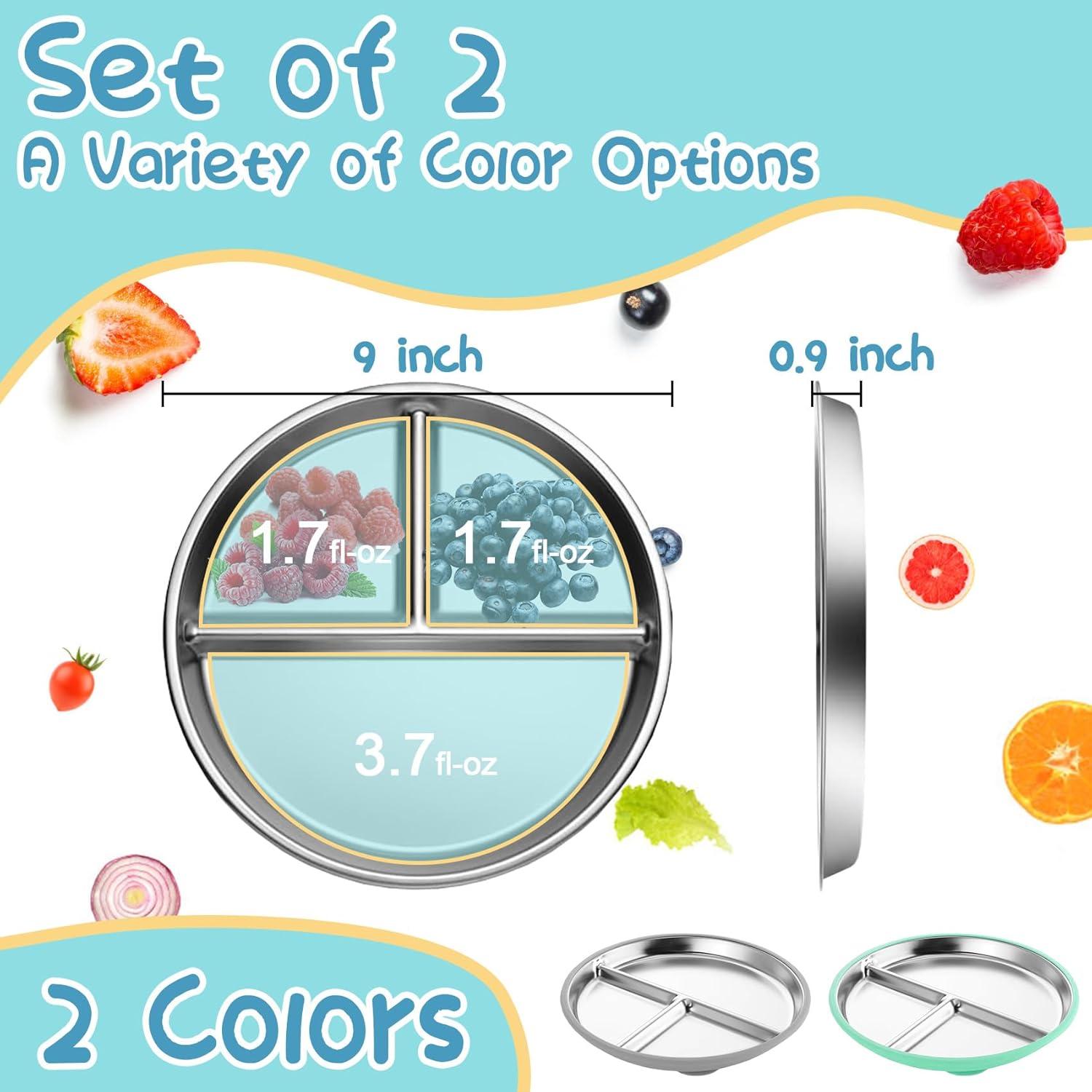 Platos de Acero Inoxidable para Niños Eliluoni, 2 Unidades 22.86 cm