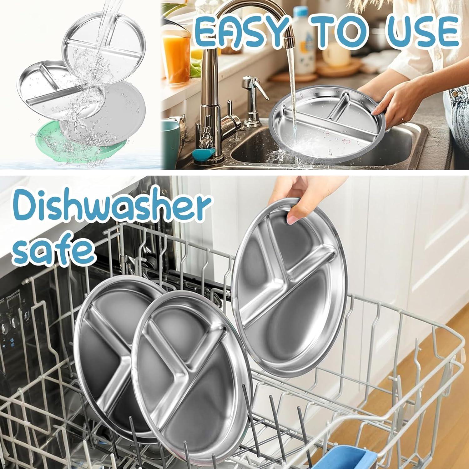 Platos de Acero Inoxidable para Niños Eliluoni, 2 Unidades 22.86 cm