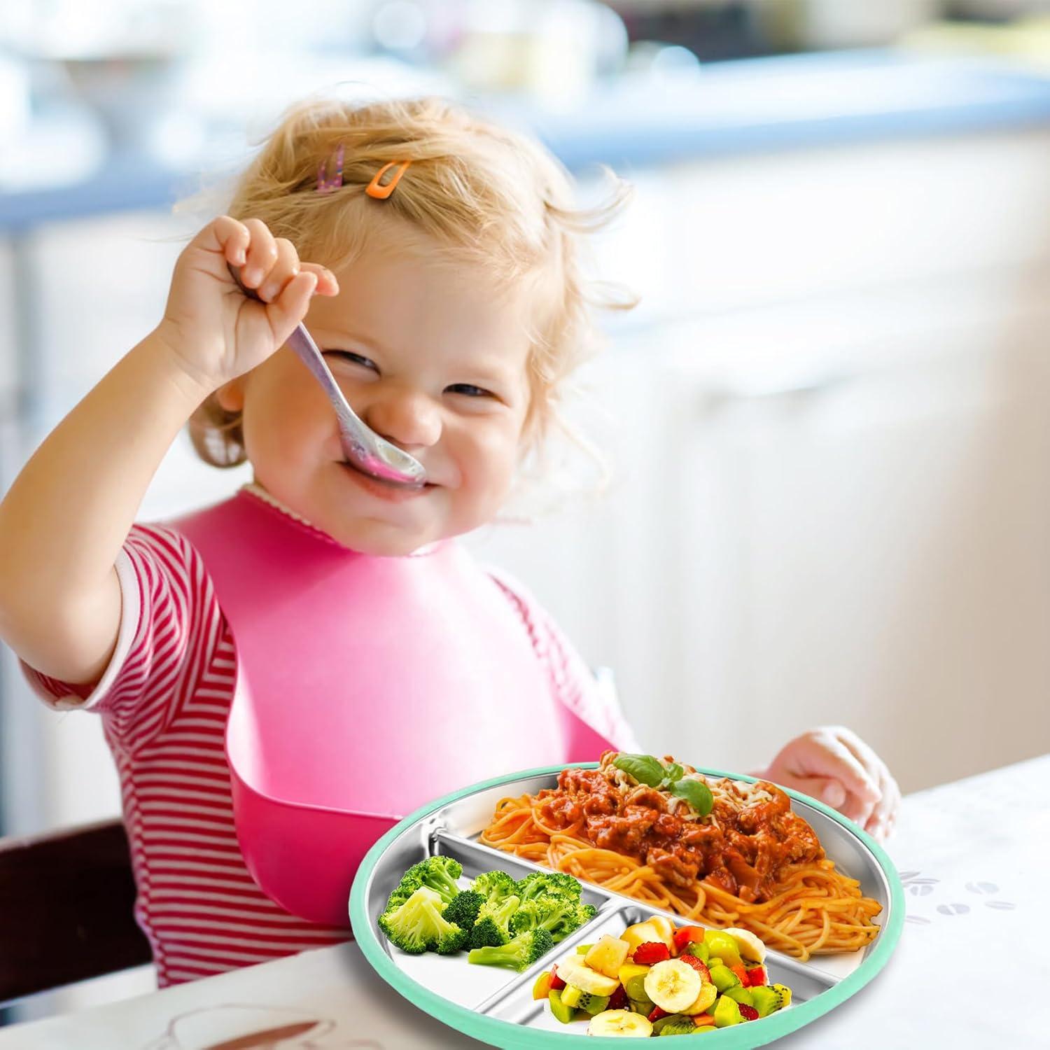 Platos de Acero Inoxidable para Niños Eliluoni, 2 Unidades 22.86 cm