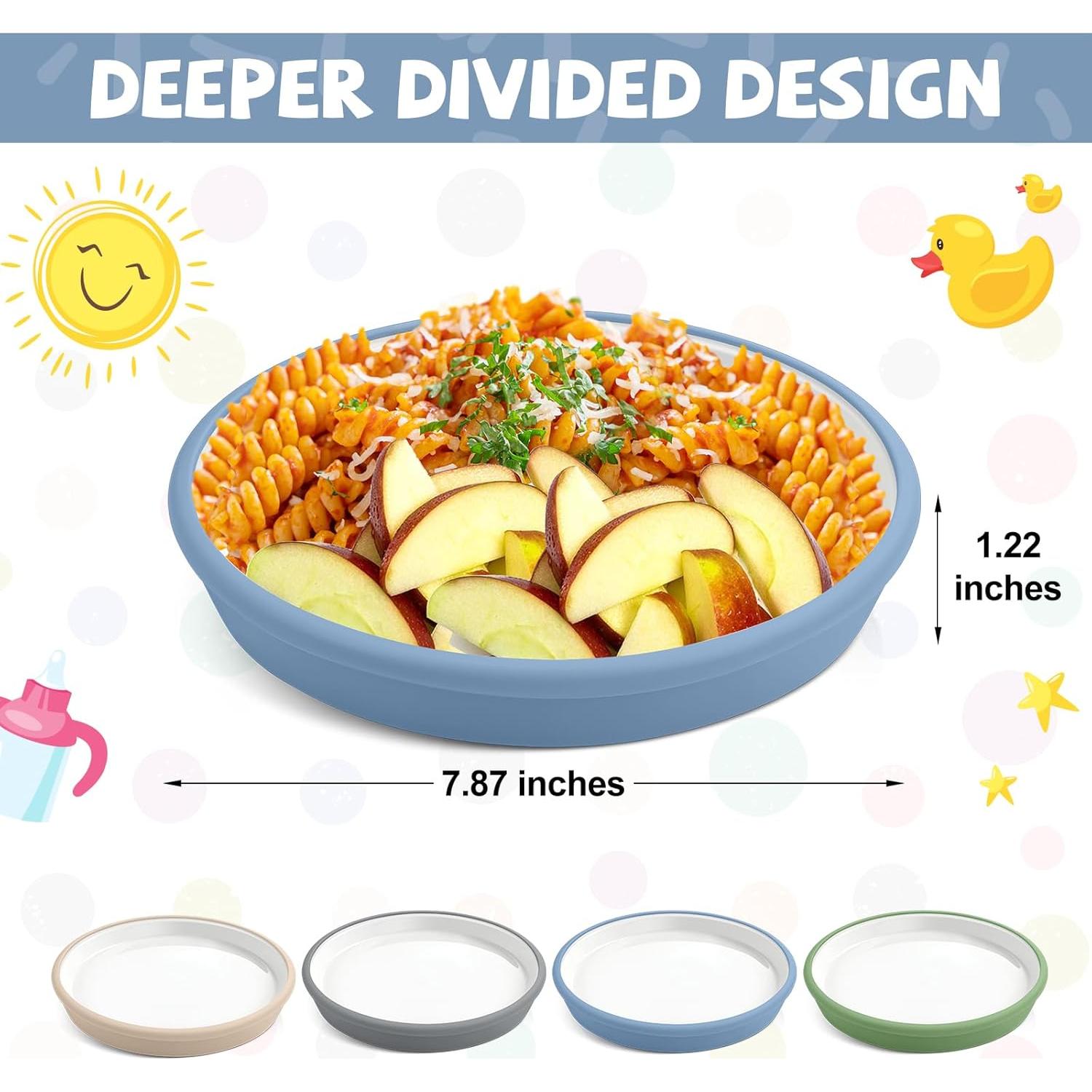 Platos de Porcelana para Niños Domensi 4 Piezas con Succión