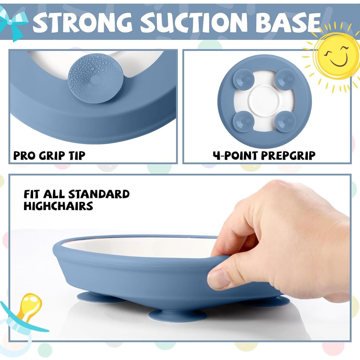 Platos de Porcelana para Niños Domensi 4 Piezas con Succión