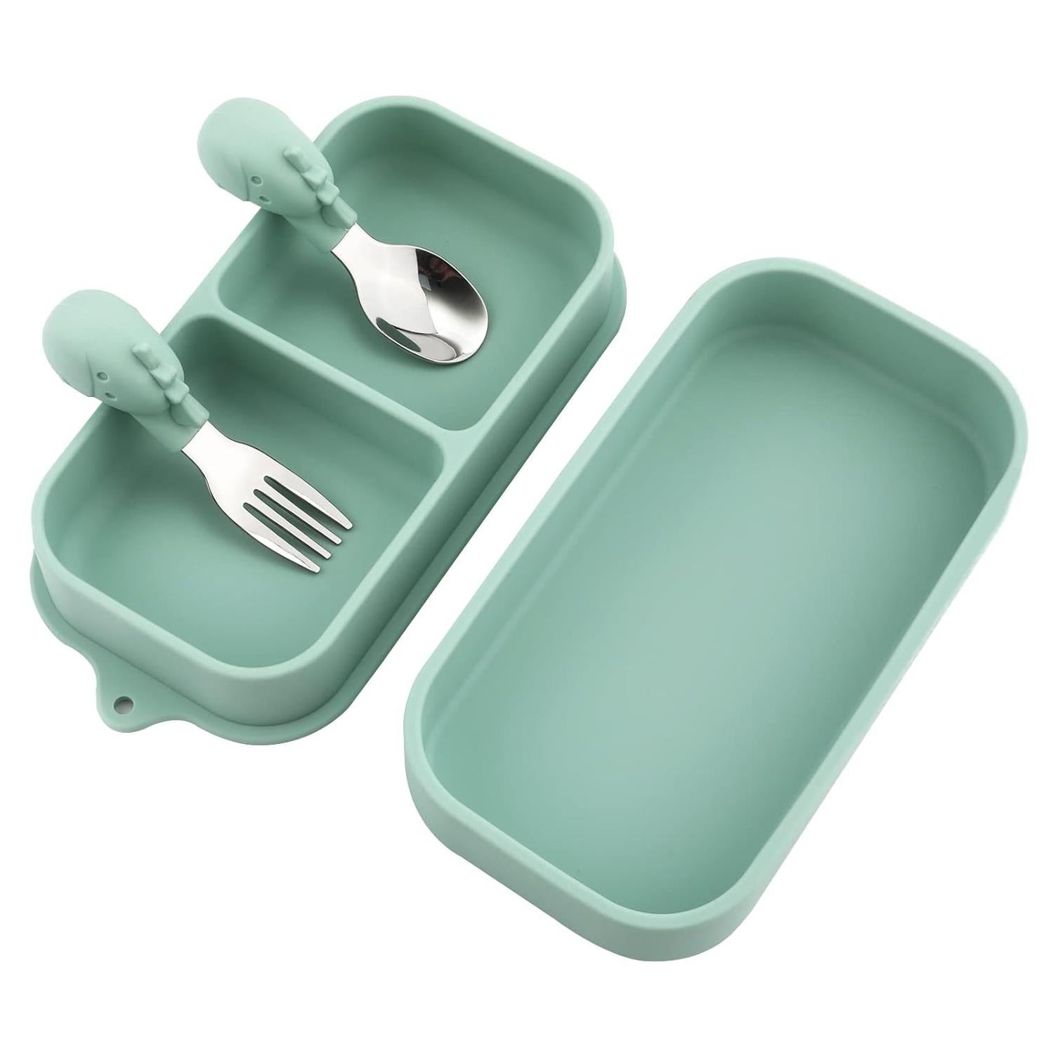 Juego de 4 Platos de Succión Silicona Bebé con Utensilios