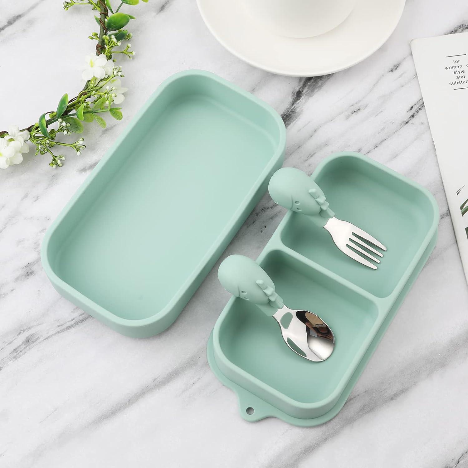 Juego de 4 Platos de Succión Silicona Bebé con Utensilios