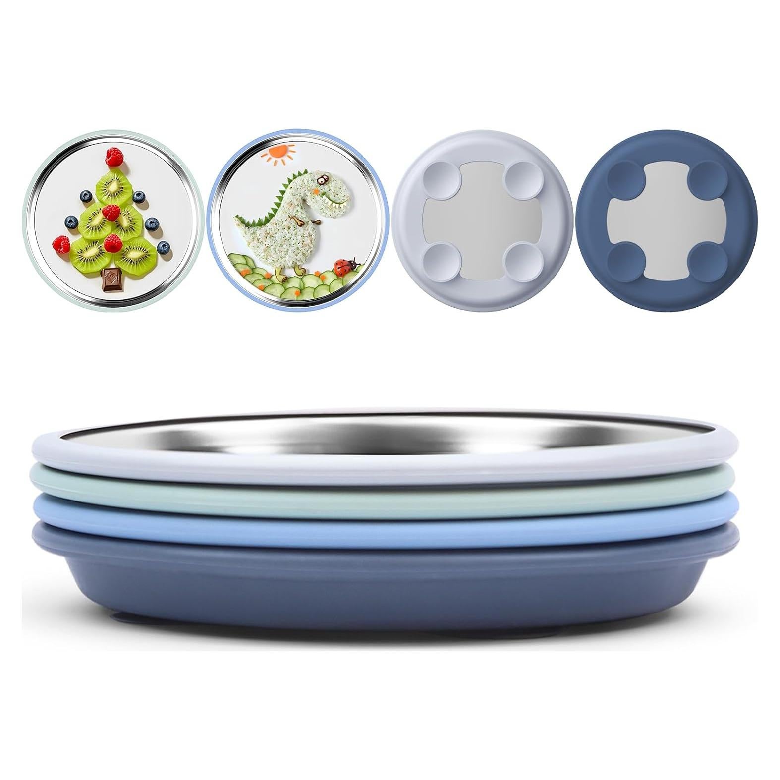 Plato de Succión para Bebés Bakpoco 20 cm Acero Inoxidable 4 Pzas