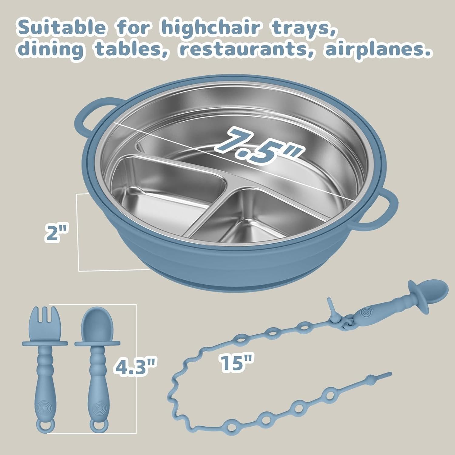 Plato Dividido de Acero Inoxidable DZDOV para Bebés - Antideslizante