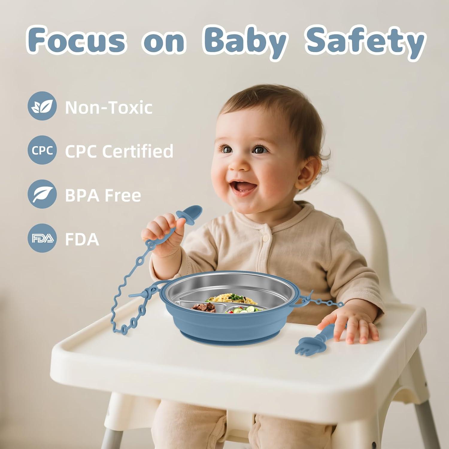 Plato Dividido de Acero Inoxidable DZDOV para Bebés - Antideslizante